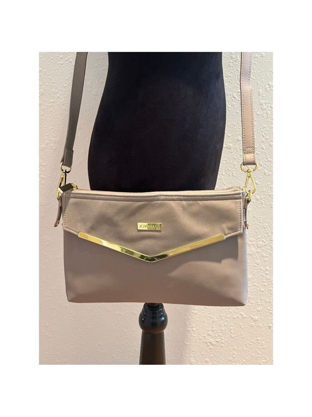 Women's JOY & IMAN Taupe Gold Crossbody Bag 12 x 8 x 1